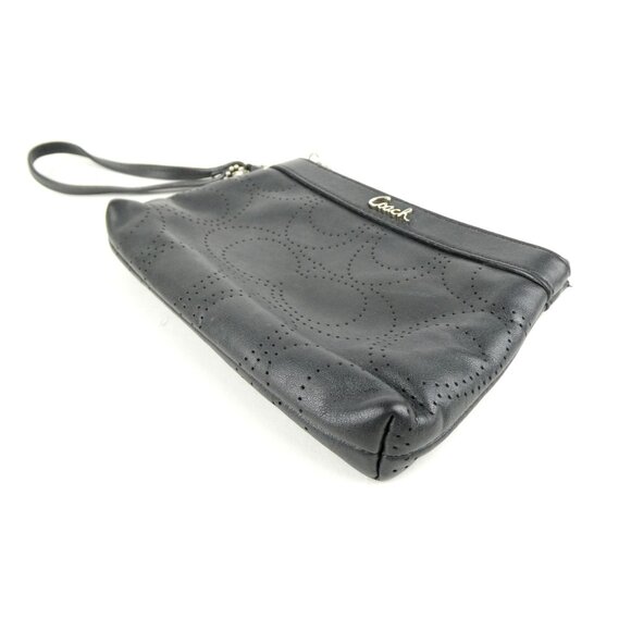 Coach Signature Perforated Dark Gray Leather Wristlet - Picture 3 of 12